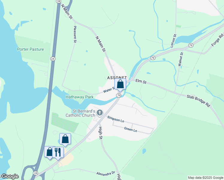 map of restaurants, bars, coffee shops, grocery stores, and more near 5 Water Street in Freetown