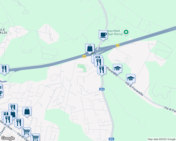 map of restaurants, bars, coffee shops, grocery stores, and more near Via Giovan Domenico Nardo in Roma
