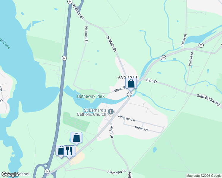 map of restaurants, bars, coffee shops, grocery stores, and more near 16 Water Street in Freetown