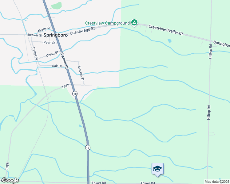 map of restaurants, bars, coffee shops, grocery stores, and more near 23422 Pennsylvania 18 in Springboro