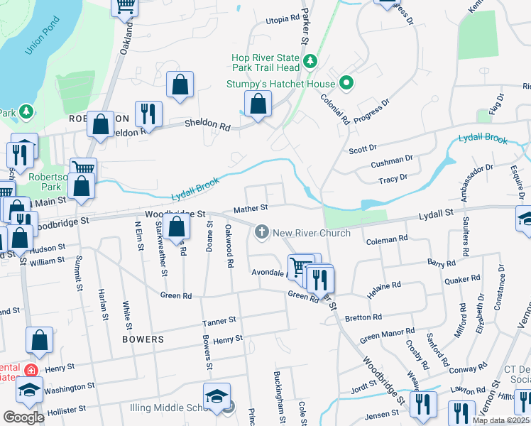 map of restaurants, bars, coffee shops, grocery stores, and more near 66 Mather St in Manchester