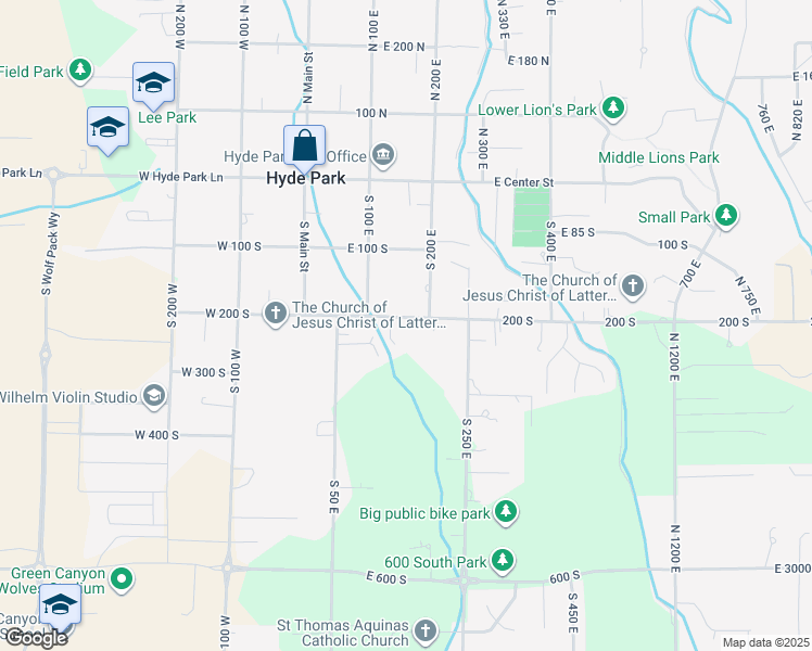 map of restaurants, bars, coffee shops, grocery stores, and more near 164 East 200 South in Hyde Park