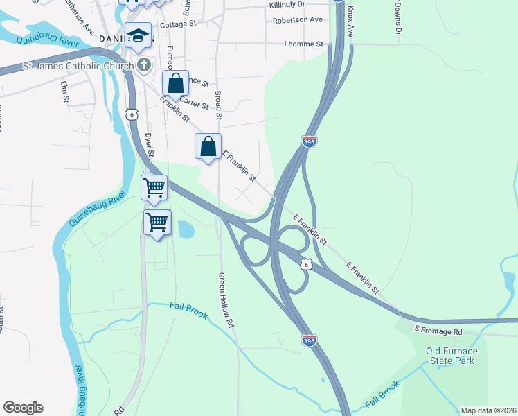 map of restaurants, bars, coffee shops, grocery stores, and more near 26 Lincoln Road in Killingly