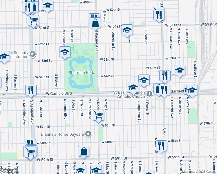 map of restaurants, bars, coffee shops, grocery stores, and more near 1134 West Garfield Boulevard in Chicago