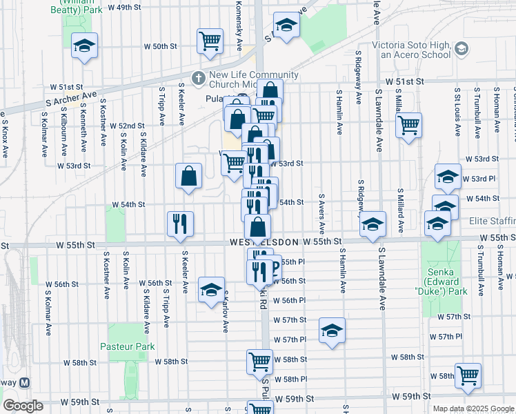 map of restaurants, bars, coffee shops, grocery stores, and more near in Chicago