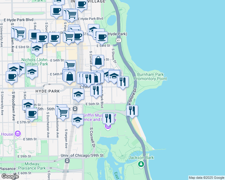map of restaurants, bars, coffee shops, grocery stores, and more near in Chicago