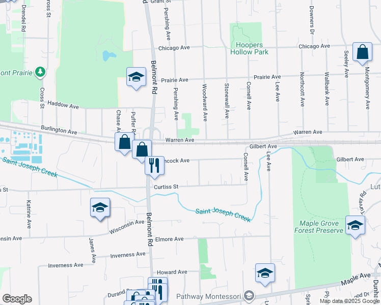 map of restaurants, bars, coffee shops, grocery stores, and more near 1950 Hitchcock Avenue in Downers Grove