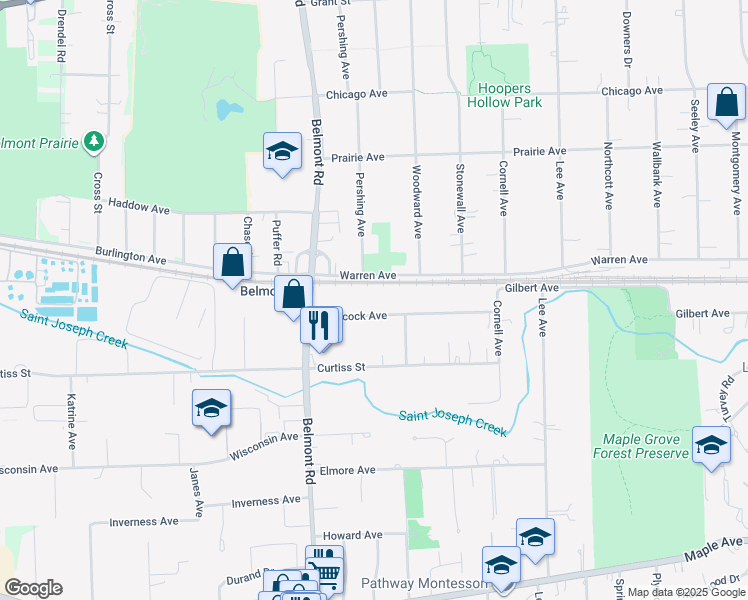 map of restaurants, bars, coffee shops, grocery stores, and more near 1950 Hitchcock Avenue in Downers Grove