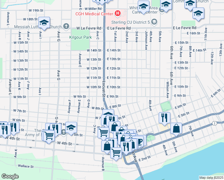 map of restaurants, bars, coffee shops, grocery stores, and more near 904 1st Avenue in Sterling