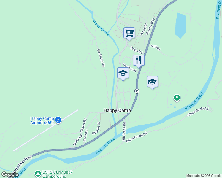 map of restaurants, bars, coffee shops, grocery stores, and more near 143 Buckhorn Road in Happy Camp