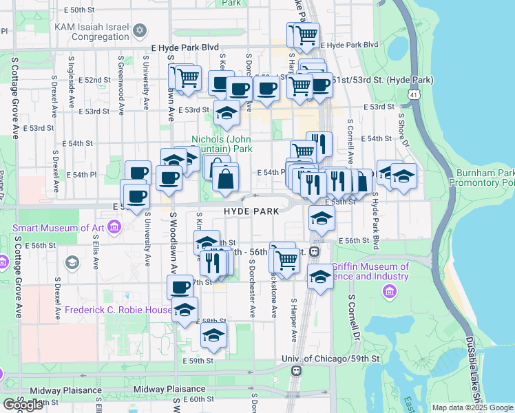 map of restaurants, bars, coffee shops, grocery stores, and more near in Chicago