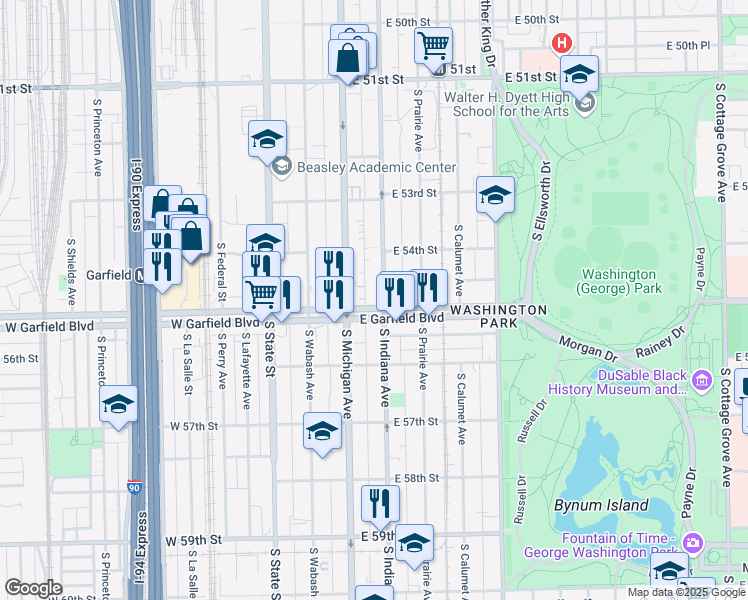 map of restaurants, bars, coffee shops, grocery stores, and more near in Chicago