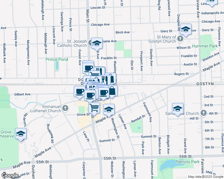 map of restaurants, bars, coffee shops, grocery stores, and more near 920 Curtiss Street in Downers Grove