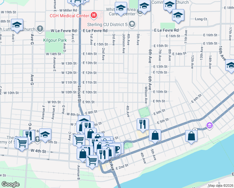 map of restaurants, bars, coffee shops, grocery stores, and more near 904 3rd Avenue in Sterling