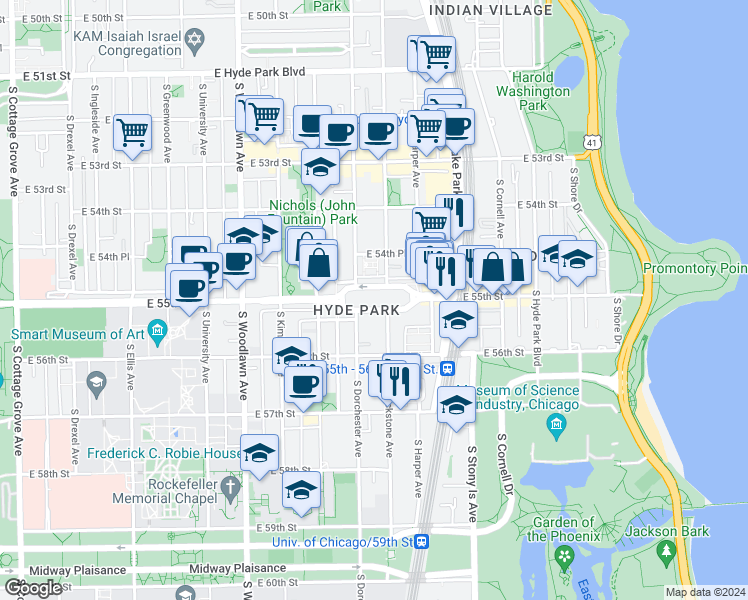 map of restaurants, bars, coffee shops, grocery stores, and more near in Chicago