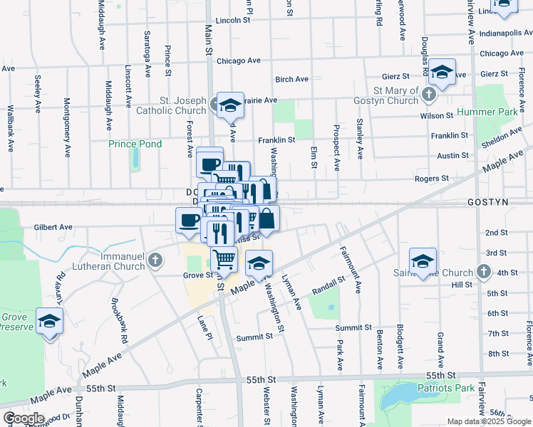 map of restaurants, bars, coffee shops, grocery stores, and more near 920 Curtiss Street in Downers Grove