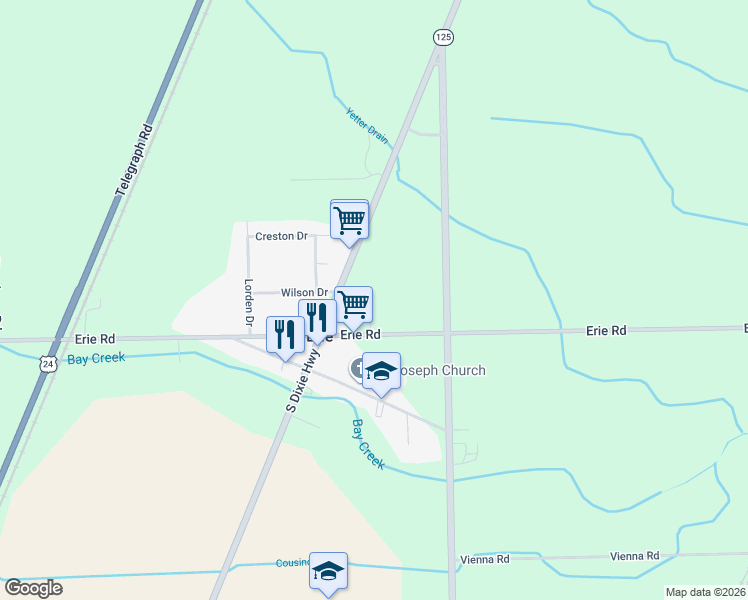 map of restaurants, bars, coffee shops, grocery stores, and more near 9812 Streeter Drive in Erie