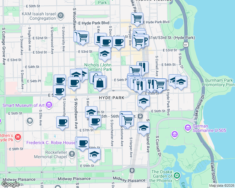 map of restaurants, bars, coffee shops, grocery stores, and more near in Chicago