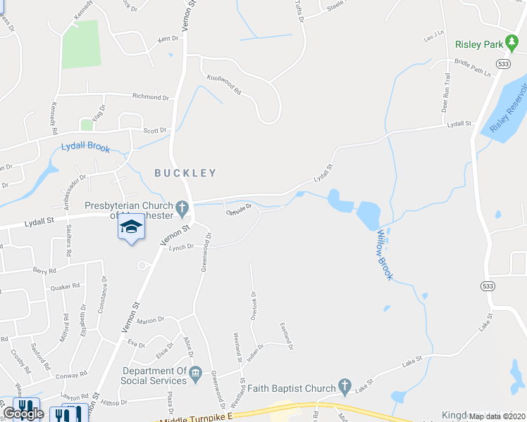 map of restaurants, bars, coffee shops, grocery stores, and more near 19 Cliffside Drive in Manchester