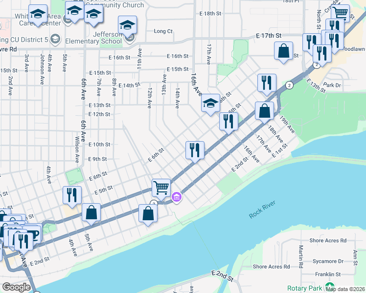 map of restaurants, bars, coffee shops, grocery stores, and more near 13th Avenue in Sterling