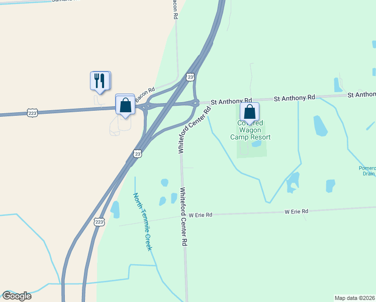 map of restaurants, bars, coffee shops, grocery stores, and more near 10030 Whiteford Center Road in Ottawa Lake