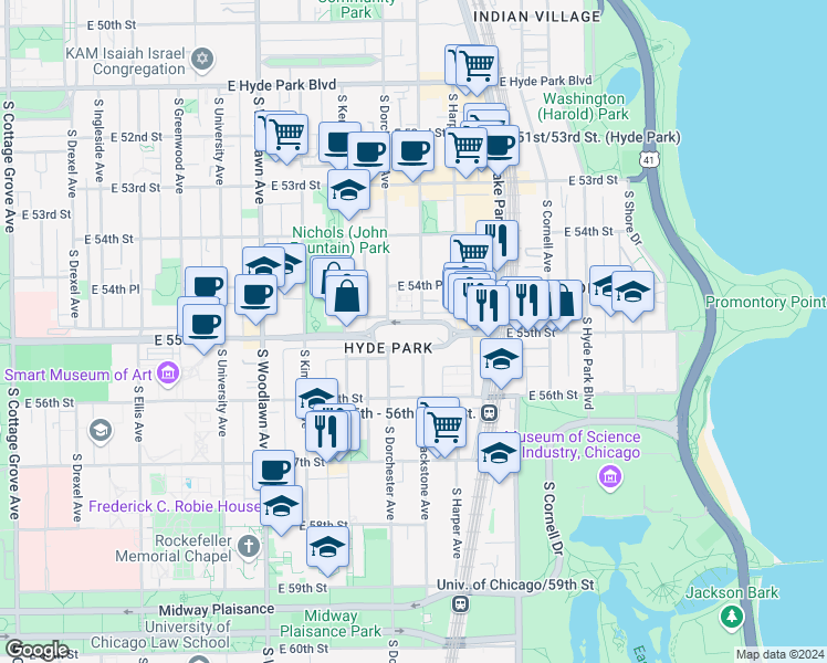 map of restaurants, bars, coffee shops, grocery stores, and more near in Chicago