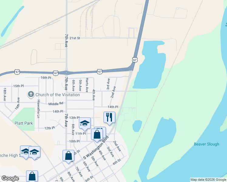 map of restaurants, bars, coffee shops, grocery stores, and more near 1500 2nd Avenue in Camanche