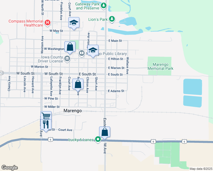 map of restaurants, bars, coffee shops, grocery stores, and more near 501-599 E Randolph St in Marengo