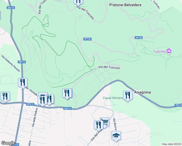 map of restaurants, bars, coffee shops, grocery stores, and more near 23 Via del Tuscolo in Grottaferrata