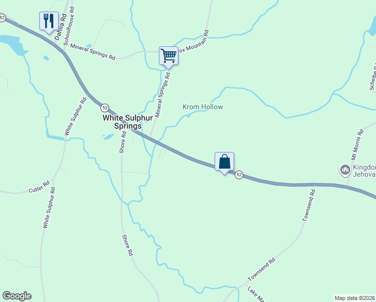 map of restaurants, bars, coffee shops, grocery stores, and more near 3246 New York 52 in White Sulphur Springs