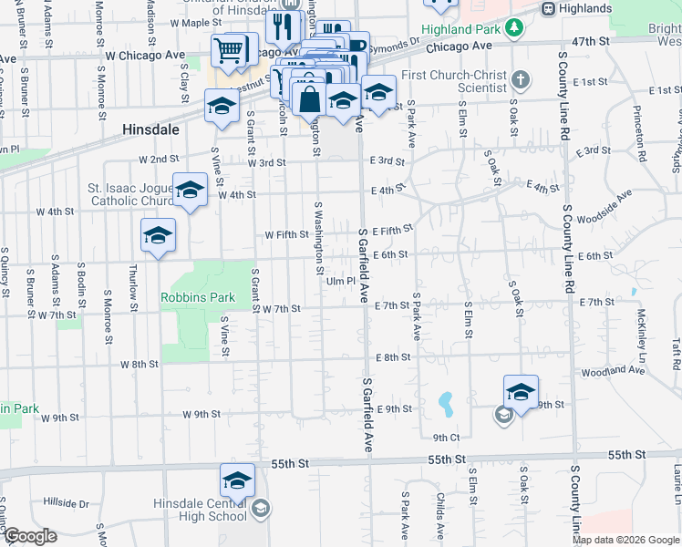 map of restaurants, bars, coffee shops, grocery stores, and more near in Oak Brook