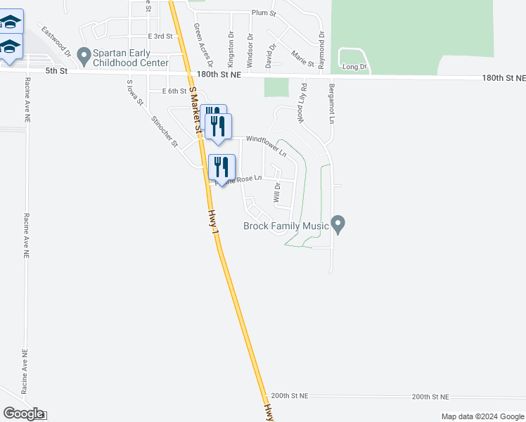 map of restaurants, bars, coffee shops, grocery stores, and more near 317 Windflower Lane in Solon