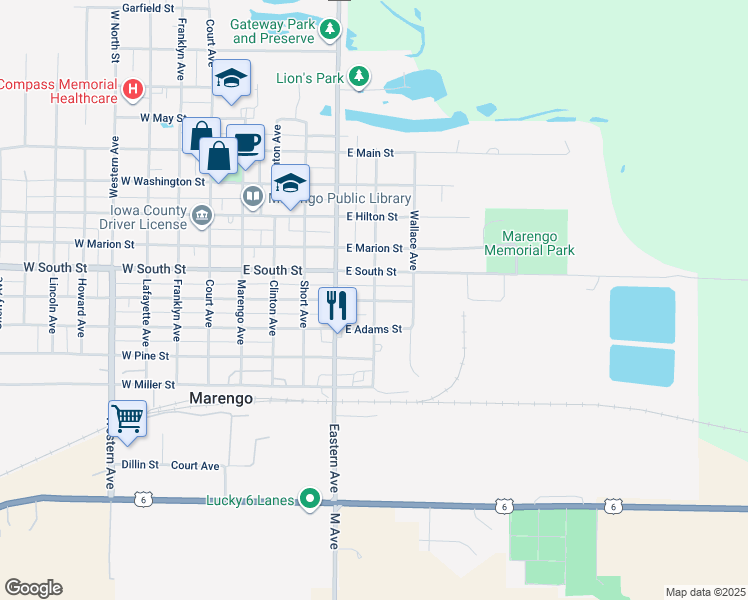 map of restaurants, bars, coffee shops, grocery stores, and more near 599 East Randolph Street in Marengo