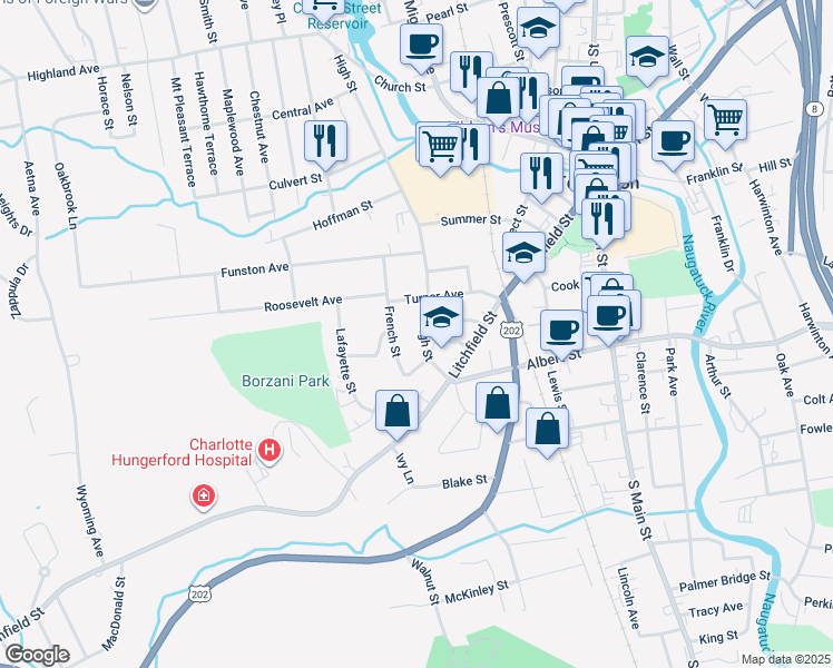 map of restaurants, bars, coffee shops, grocery stores, and more near 432 High Street in Torrington