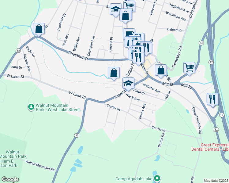 map of restaurants, bars, coffee shops, grocery stores, and more near 9 Creamery Road in Liberty