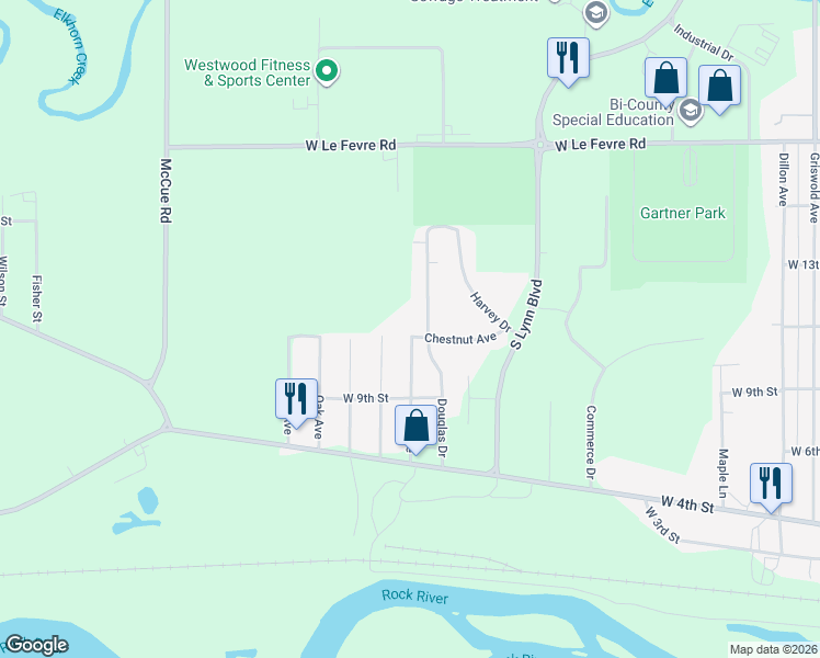 map of restaurants, bars, coffee shops, grocery stores, and more near 2302 Chestnut Avenue in Sterling
