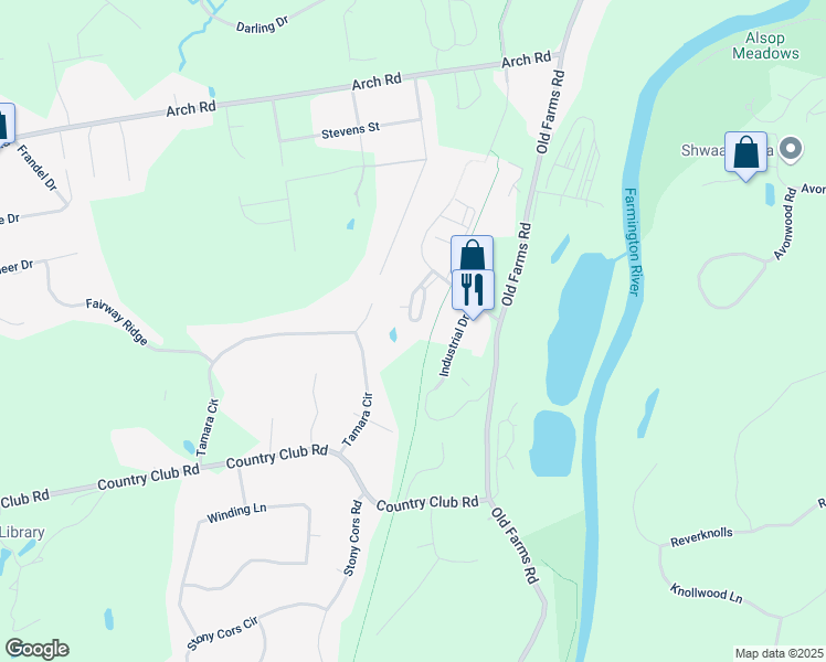 map of restaurants, bars, coffee shops, grocery stores, and more near 5 Old Farms Crossing in Avon