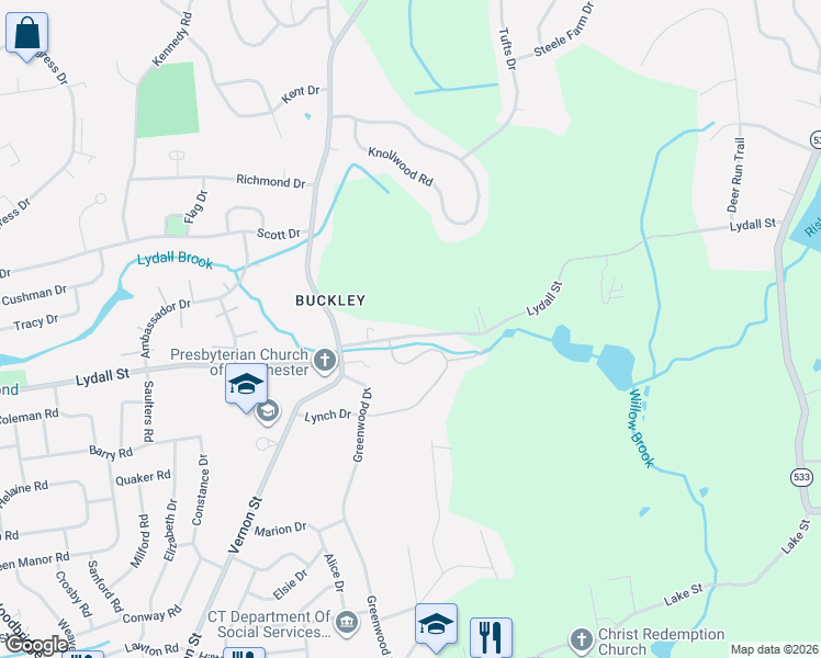 map of restaurants, bars, coffee shops, grocery stores, and more near 463 Lydall Street in Manchester