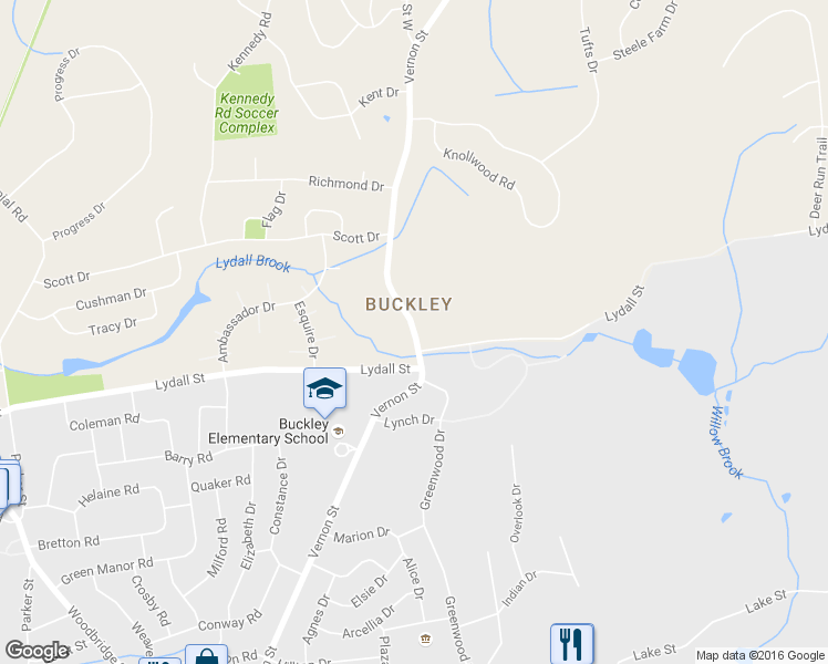 map of restaurants, bars, coffee shops, grocery stores, and more near 375 Vernon Street in Manchester