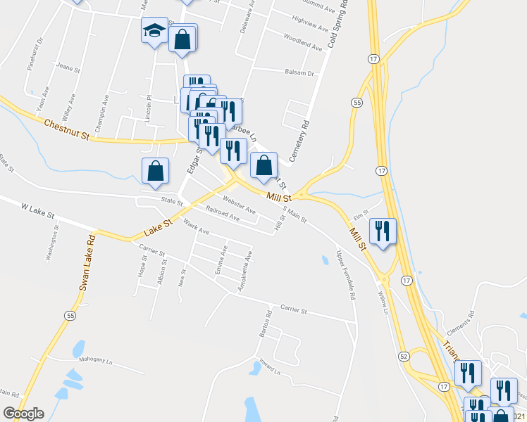 map of restaurants, bars, coffee shops, grocery stores, and more near 101 Webster Avenue in Liberty