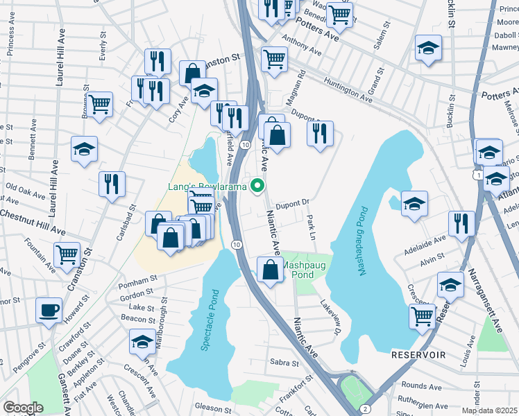 map of restaurants, bars, coffee shops, grocery stores, and more near 245 Niantic Avenue in Cranston