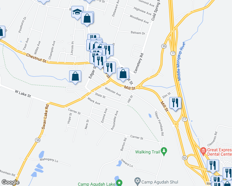 map of restaurants, bars, coffee shops, grocery stores, and more near 74 Webster Avenue in Liberty