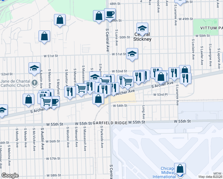 map of restaurants, bars, coffee shops, grocery stores, and more near in Chicago