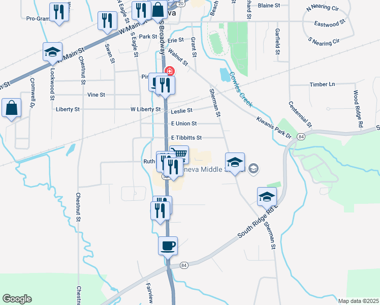 map of restaurants, bars, coffee shops, grocery stores, and more near 131 Commerce Place in Geneva