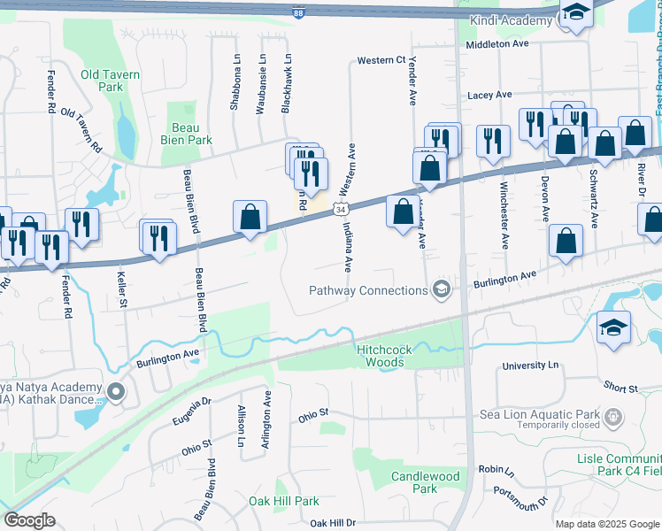 map of restaurants, bars, coffee shops, grocery stores, and more near 2940 Wellington Court in Lisle