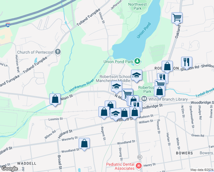 map of restaurants, bars, coffee shops, grocery stores, and more near in Manchester