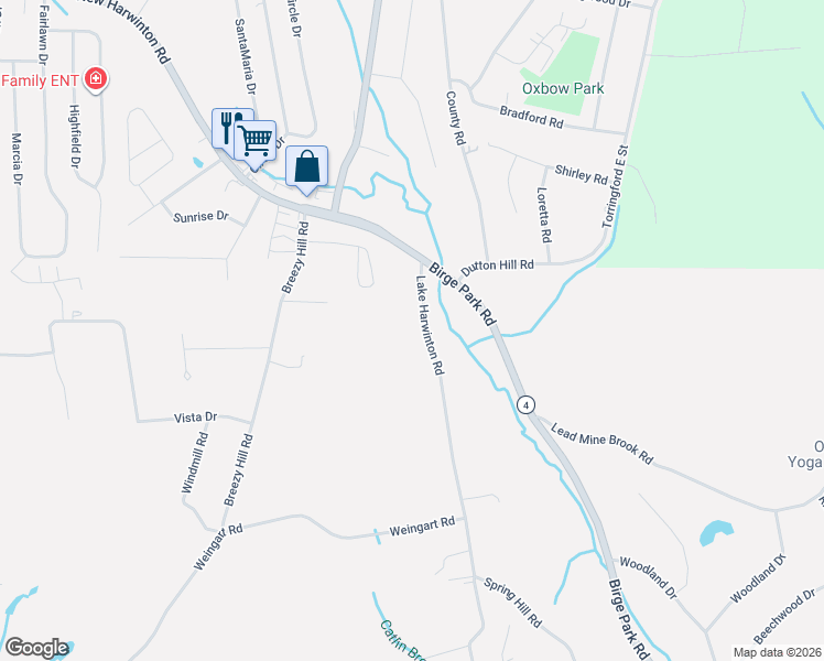 map of restaurants, bars, coffee shops, grocery stores, and more near 147 Lake Harwinton Road in Harwinton