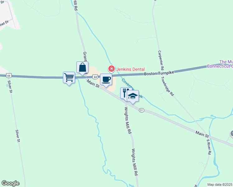 map of restaurants, bars, coffee shops, grocery stores, and more near 3480 Main Street in Coventry