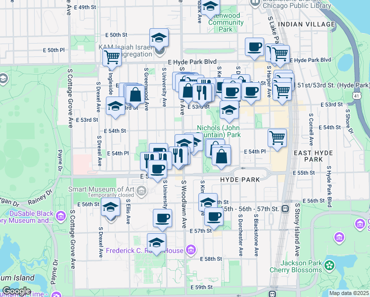 map of restaurants, bars, coffee shops, grocery stores, and more near in Chicago