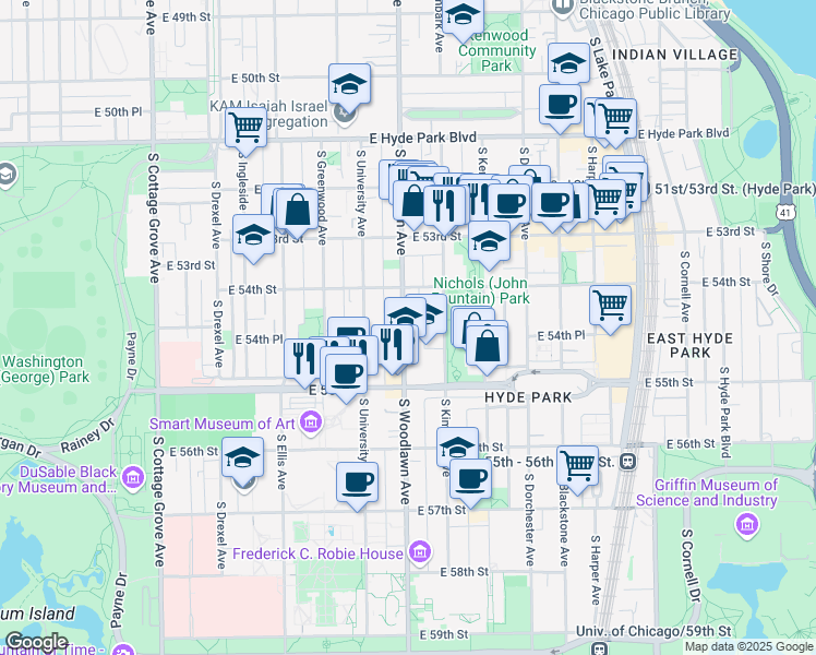 map of restaurants, bars, coffee shops, grocery stores, and more near in Chicago